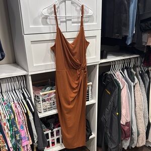 Nine Britton Brown Bodycon Midi Dress Spaghetti Strap